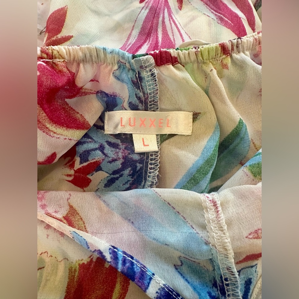 Sexy Luxxel Floral Maxi Dress in Cream with Pink, Blue & Green Print Size L - Picture 5 of 7
